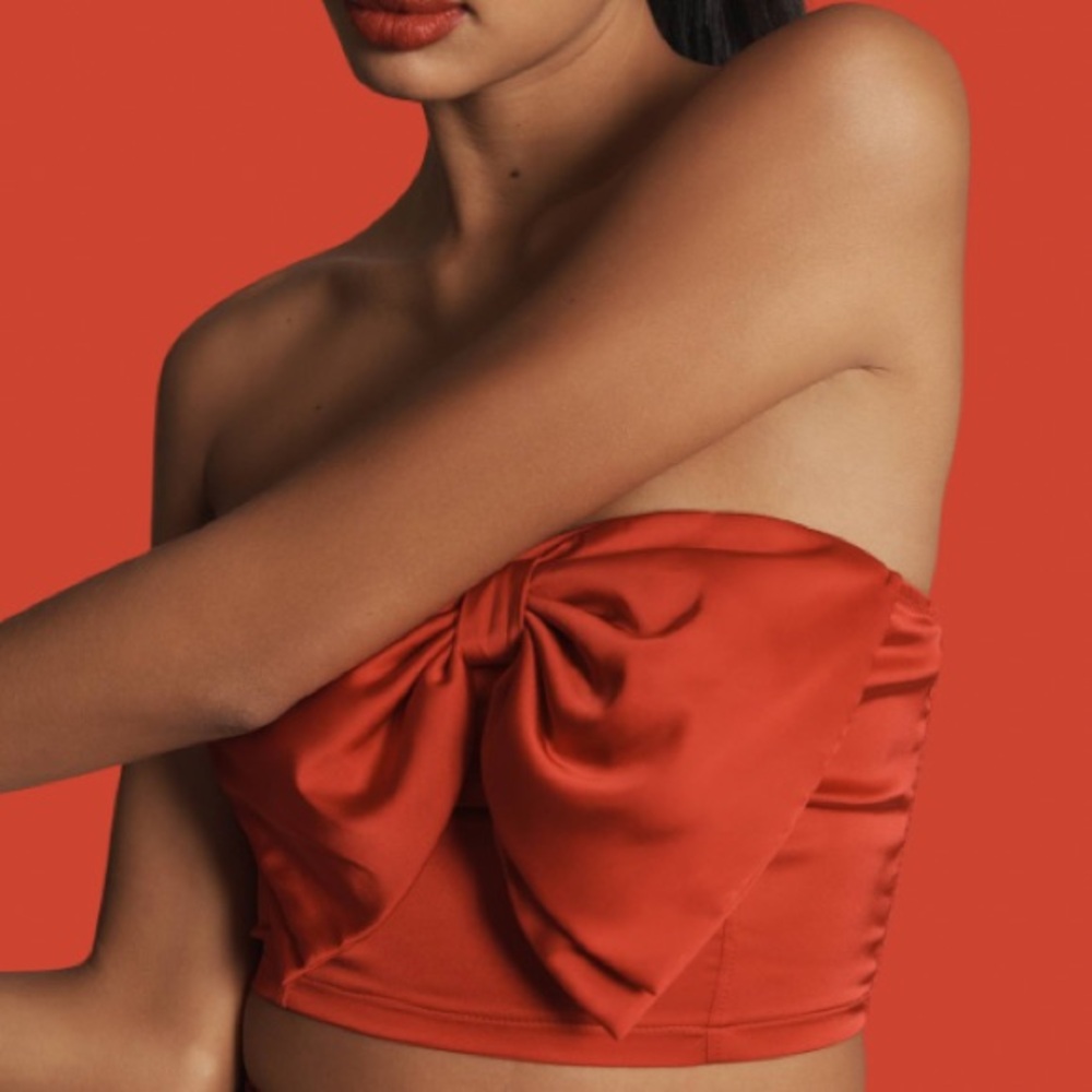 NWT By Anthropologie Elegant Silky Red Bow Bandeau Top